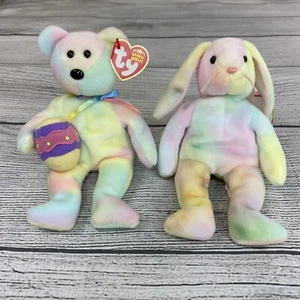 Beanie Babies TY Eier 2006 & Hippie Batik Osterhase Teddybär Tier Spielzeug - Bild 1 von 18