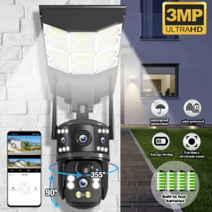3MP Solar Powered 4G Security Camera Outdoor LED Flood Light Night Vision PIR - Picture 1 of 11
