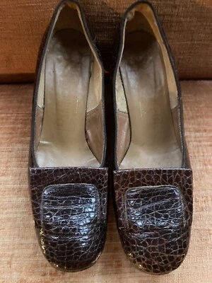 Zapatos vintage para mujer piel de cocodrilo marrón con tacones de abuela años 30 1940 talla 5,5 Foto 1 de 4