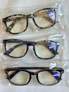 3 Pr Blue Light Filter Readers Reading Glasses +3.0 Tortoise Shell Square Frame - Picture 1 of 4