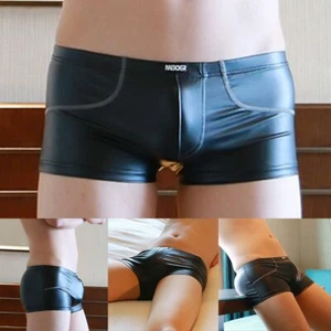 Sexy Herren Kunstleder Boxershorts Shorts Wetlook Unterwäsche Unterhose - Bild 1 von 17