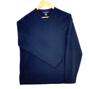 Banana Republic Men's L Black/Navy Blue V-Neck Fine Italian Merino Wool Sweater - Picture 1 of 22