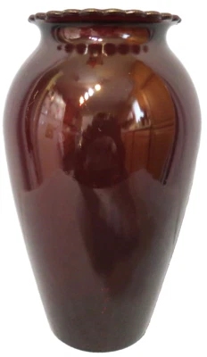 Vintage Anchor Hocking Glass Royal Ruby Red Vase Scalloped Top Edge 9" Tall - Image 1 of 4