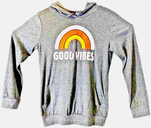 Good Vibes Shirt Womens Small Gray Long Sleeve Hooded Retro Casual - Picture 1 of 7