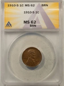 1910-S LINCOLN CENT - ANACS MS-62 BN - Picture 1 of 3