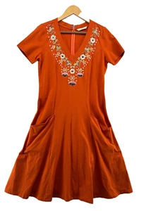 Wayward Fancies Cotton Casual Dress Embroidered Medium Orange Short Sleeve - Picture 1 of 11