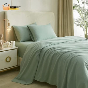 Sábanas verdes salvia para cama tamaño queen, sábanas de enfriamiento de 4 piezas Queen Deep - Imagen 1 de 12