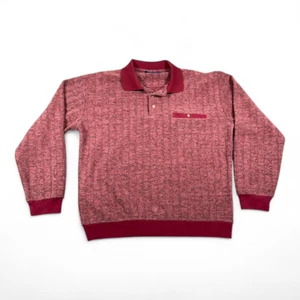 Vintage John Blair Polo Shirt Adult Large Red Textured Velour Banded Golf 90s - Picture 1 of 9