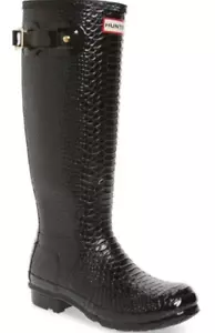 Stivali da pioggia alti Hunter Carnaby Boa stampa serpente - taglia 8 - neri 40/41 - Foto 1 di 6