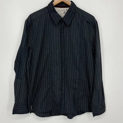 Quicksilver Long Sleeve Button Shirt Men's L Black Striped Y2K Polyester Blend - Image 1 of 4