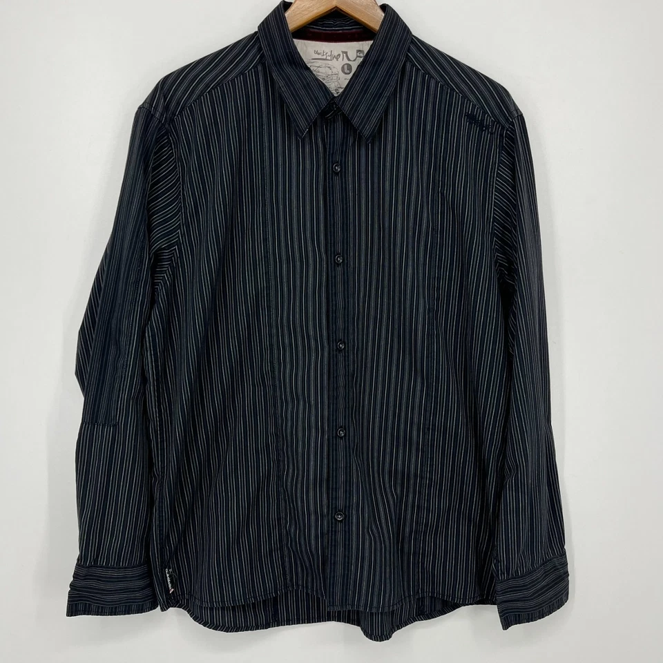 Quicksilver Long Sleeve Button Shirt Men's L Black Striped Y2K Polyester Blend - Image 1 of 4
