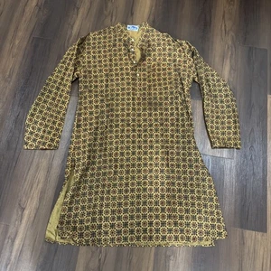 Indische/Pakistanische Herren Kurta Gr. XL gemustert braun - Bild 1 von 19