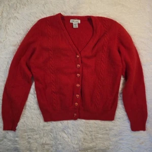 Vintage SML Sport rot Lammwolle Angora Mischung V-Ausschnitt Cardigan Größe M EUC - Bild 1 von 8