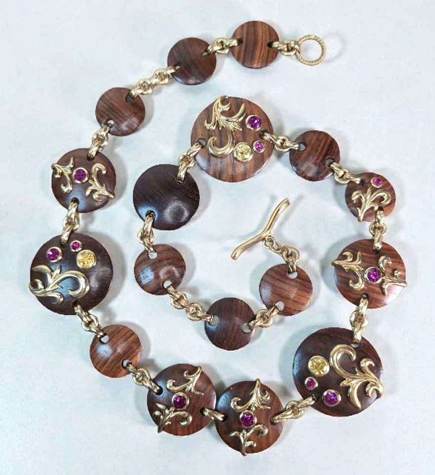 Cinturón de madera de diseñador raro vintage Dominique Aurientis Paris eslabones dorado audaz Foto 1 de 4