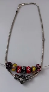 Chamilia 92.5 Sterling Silver 16" Snake Chain W/3 Silver Charms Plus 6 Glass - Picture 1 of 8