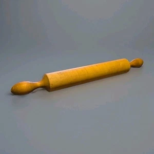 VINTAGE WOODEN ANTIQUE ROLLING PIN PRIMITIVE WOOD HANDLES 19-3/4" LONG - Picture 1 of 8