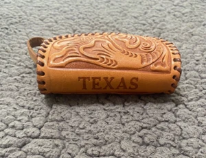 Texas Vintage Leather Tootled Small Brown Zip Western Clutch Coin Purse Embossed - Picture 1 of 9