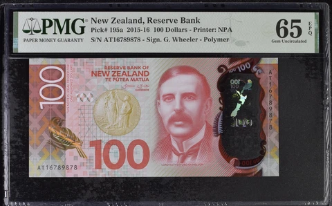 New Zealand 100 Dollars 2015/2016 P 195 a Gem UNC PMG 65 EPQ Cover