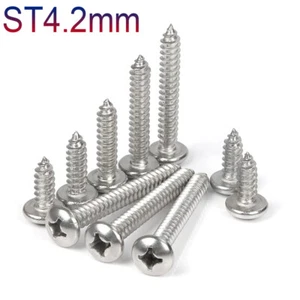 ST4.2mm Pozi Pan Self Tapping Screws A2 Stainless Steel Tappers 9.5-60mm Screws - Picture 1 of 12