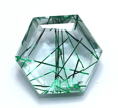 Natural 35 Ct Green Rutilated Quartz Hexagon Cut Doublet Gemstone Certified - Image 1 of 4