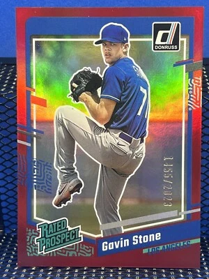 2023 Donruss GAVIN STONE 1455/2023 LA Dodgers Red Holo Foil Rated Prospect - Image 1 of 2
