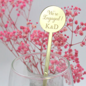 Personalized Gold Mirror Drinks Stirrers Custom Names Wedding Party Decor Favour