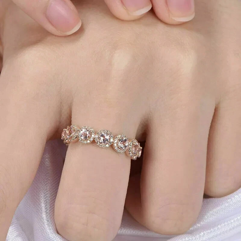 Обручальное кольцо из морганита круглой огранки 2 карата с отделкой из розового золота 14 карат - Изображение 1 из 1