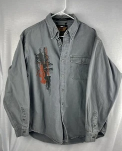 Harley Davidson Men's Size L Gray Button Front Cotton Shirt Collar Embroidered - Picture 1 of 11