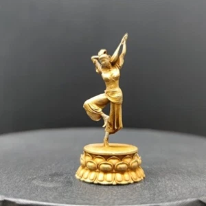 Statua modello ballerina cinese volante antico ottone dorato 1,9" ornamento - Foto 1 di 8