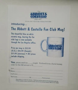 Taza del club de fans de Abbott And Costello formulario de pedido - Imagen 1 de 1