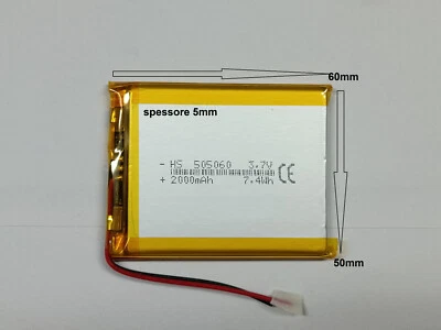 Batterie LiPo 3.7v 2000mha per dispositivi elettronici GPS,BLUETOOTH,SMARTWACHT  - Immagine 1 di 3