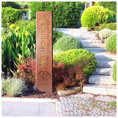 Gartenstecker Gartenschild Willkommen | Edelrost Deko | 120cm x 21cm - Bild 1 von 4