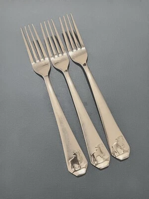 3 Cambridge WOODLODGE Stainless Steel Dinner Forks Wood Lodge MOOSE Satin 8" - Image 1 of 4