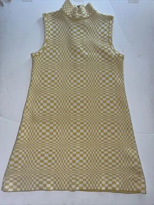 Nuevo con etiquetas UNIF Raro Nuevo Ondulado Cuadros Psych Años 60 90 Cuello Tortuga Mini Vestido Pequeño Foto 1 de 3