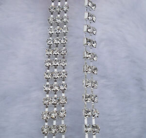 SS16 2 Row 3 Row Clear crystal glass 4mm rhinestone close silver chain trims