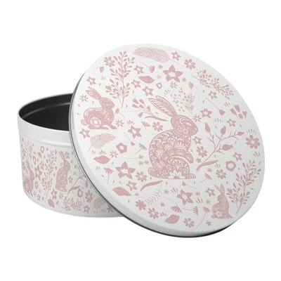 Wild Rabbits & Flowers Large Cake Tin - Pink Round Metal Storage Baking Gifts - Image 1 of 4