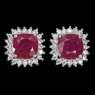 925 Sterling Silver Earrings Cushion Ruby 6mm Natural Gemstone Jewelry - Image 1 of 4