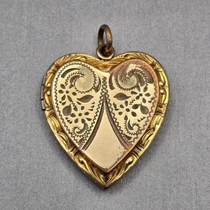 VTG 12K GF Heart Locket Pendant 1.25" Signed TPH Floral Scrolls - Picture 1 of 7