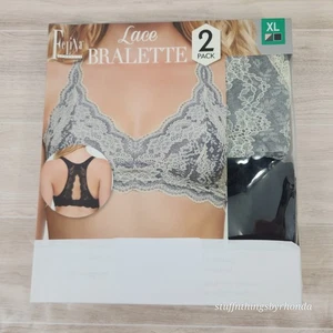 New In Box Felina Women's Lace Racerback Bralette 1 Beige/Black & 1 Black, XL - Picture 1 of 3