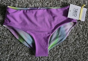 Nuevo con etiquetas Parte inferior de natación reversible de tiro medio Athleta Girl lavanda/tinte de corbata, talla XXL/16. - Imagen 1 de 5
