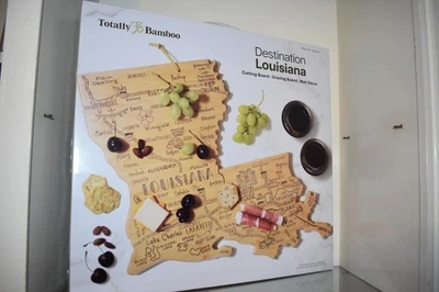 Tabla de cortar en forma de estado de Louisiana totalmente bambú Destination 18,2"x16,8" nueva en caja Foto 1 de 2