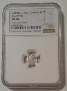 NGC Osmanisches Reich Bayezit II 1481-1512 Silber Akce AU58 - Bild 1 von 4