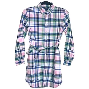 GIRLS POLO RALPH LAUREN PLAID SHIRT DRESS PINK PURPLE SIZE 16 EXCELLENT PREOWNED - Picture 1 of 7