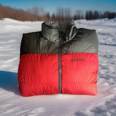 Marmot 650 Fill Goose Down Puffer Jacket Men's Size Medium Red Black Outdoors - Image 1 of 4