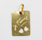 Vintage Love You 18k Gold Engraved & Heart Decorated Pendant