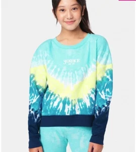 NWt 16 18 Justice blue tie dye sweatshirt ombre crew top winter school birthday - Bild 1 von 8
