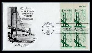 US FDC # 1258 5c Verrazano Bridge Artmaster Plate Block 27945 UR 1964, 9L405 - Picture 1 of 1