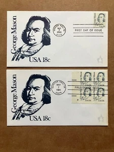 1981 18c George Mason 1858 Andrews Cachet FDC Set of (2) w/Plate Block LE / 2000 - Picture 1 of 5