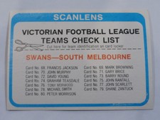 1979 SCANLENS CHECKLIST SOUTH MELBOURNE SWANS 