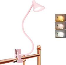 Pink Small Desk Lamp Clip on LED Reading Light for Bed, 3 Color Modes 10 Dimmabl